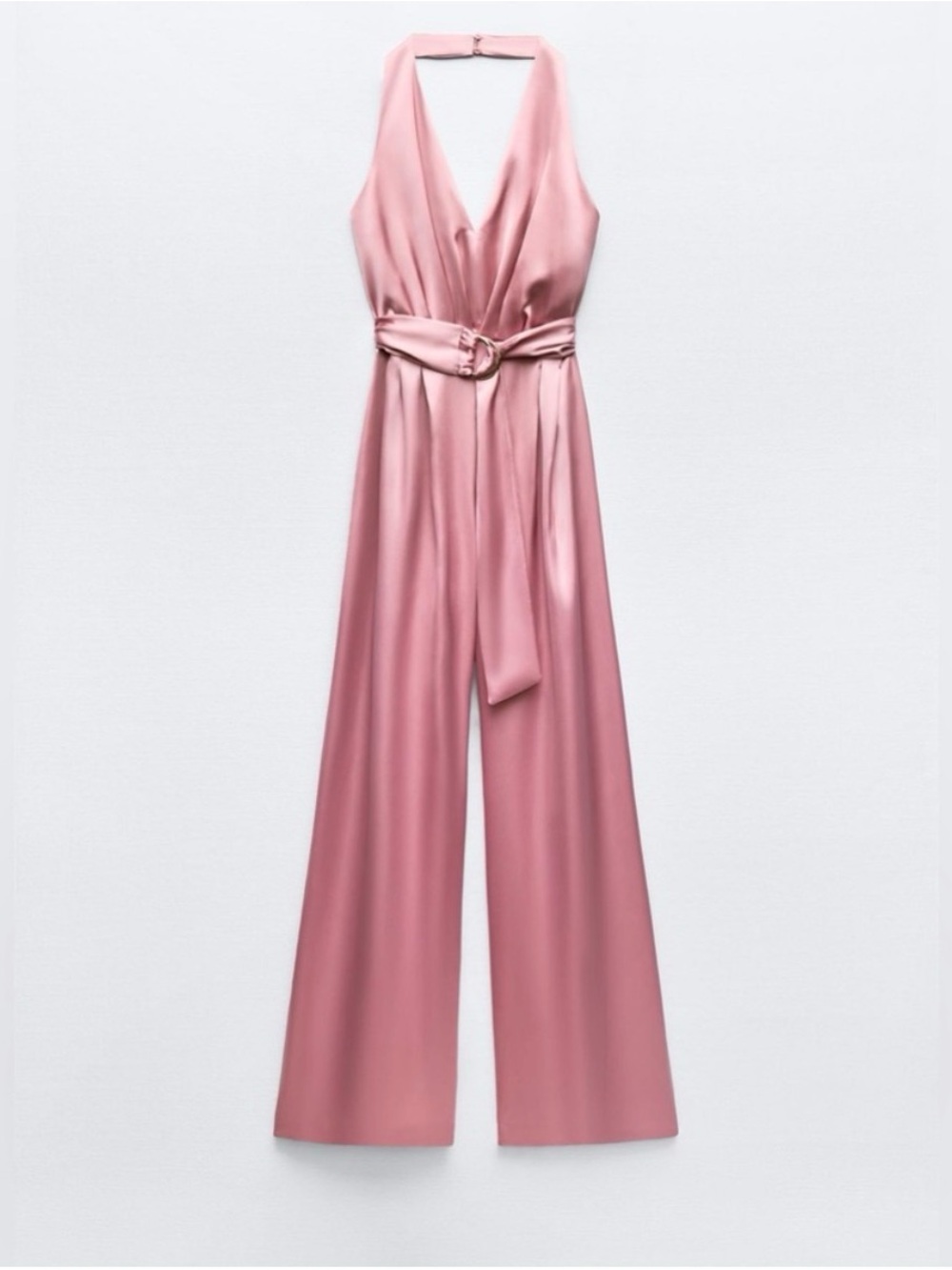 NWT Zara Satin Halter/Backless Jumpsuit with Belt